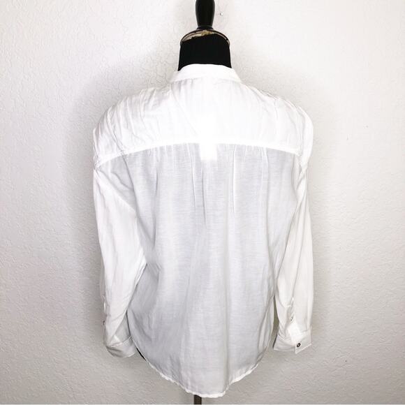 Anthropologie Pilcro top womens XS NEW white pleated shoulder popover oversized - Picture 15 of 16